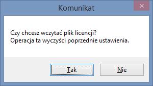 (rys 11) Licencja Po wybraniu Licencja program spyta nas czy na pewno chcemy wczytac nową licencji i po potwierdzeniu przyciskiem Tak wczyta licencje. (rys.