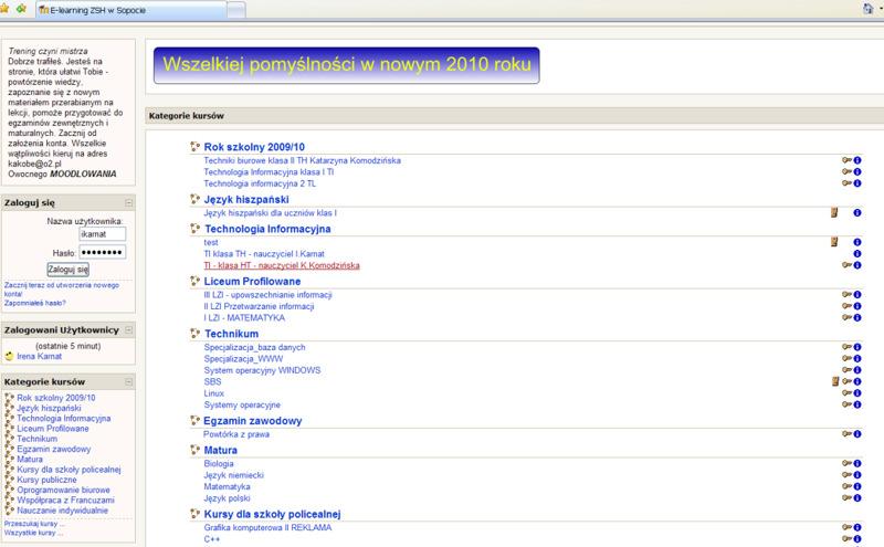 Logowanie oraz nawigowanie z głównej strony kursu Moodle ajest
