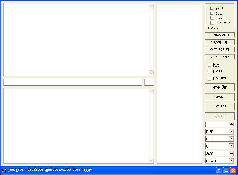 4. Program narzędziowy ComTest Jego zadaniem jest obsługa dostępnych w Windows portów COM (RS232C) komputera laboratoryjnego. Po uruchomieniu programu widoczne jest jego standardowe okno (rys. 4.