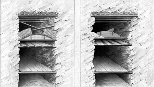 murowane tamy odgradzające stare zroby (rys. 5). Rys. 4. Obudowa murowa sztolni z roku 1809 Fig. 4. Brick lining of the adit from 1809 Rys. 5. Wykonywanie obudowy ostatecznej sztolni Fig.