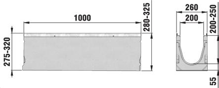 FASERFIX KS 200 FASERFIX KS 200, korytka ze spadkiem 0,5% typ 1 Pow. przekroju poprzecz. cm2 stal nierdz.