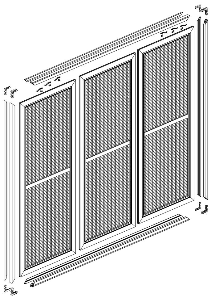 c) Moskitiera ramkowa przesuwna w zestawie z ramą z trzema skrzydłami. 3 3 3.