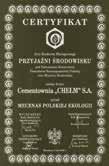 Deklaracja Środowiskowa za rok 2012 Certyfikaty, nagrody, wyróżnienia Uzyskanie certyfikatu nadającego Zakładowi Cementownia Chełm tytuł Mecenasa Polskiej Ekologii wiązało się z przystąpieniem w 2001