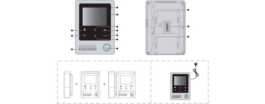 -1-1. Elementy i funkcje Mikrofon Ekran LCD Haczyk montażowy Przycisk MENU Przycisk Anuluj Przycisk Góra Przycisk Memo Przycisk ODBLOK.