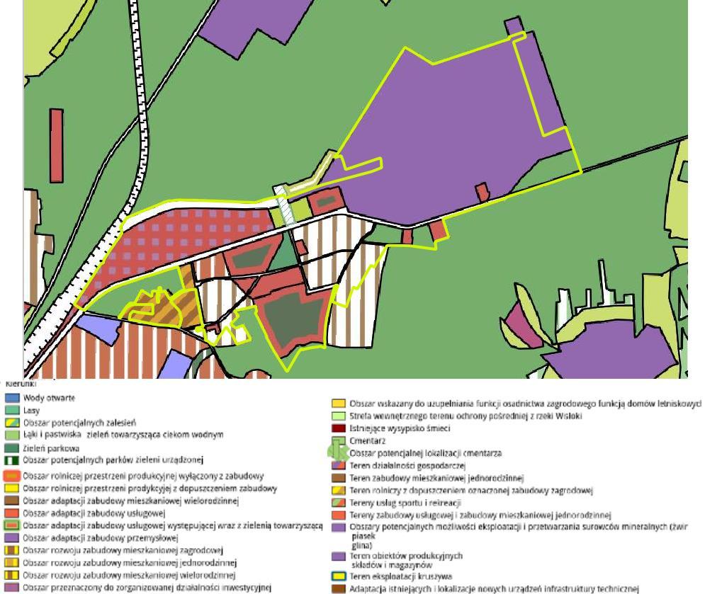 Mapa 1 Fragment rysunku studium dla obszaru rewitalizacji (załącznik nr 3 do uchwały Nr XXVIII/305/2017 Rady Gminy Dębica z dnia 17 lutego 2017 r.) Źródło: Opracowanie własne na podstawie mapa.