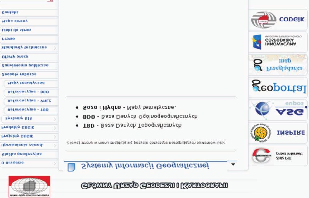 166 Renata Graf Ryc. 7. Serwis informacyjny Głównego Urzędu Geodezji i Kartografii (http://gugik.gov.pl) Fig. 7. Information service of Central Geodesy and Cartography Office (http://gugik.gov.pl) maptematycznych: hydrograficznej (HYDRO) i sozologicznej (SOZO).