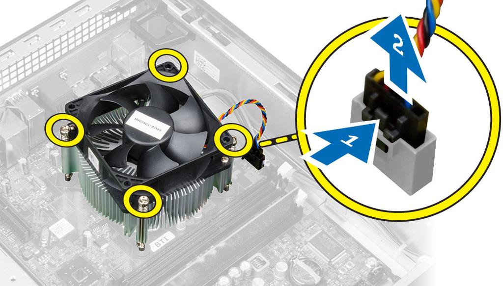 Instalowanie radiatora 1. Umieść zestaw radiatora w ramie montażowej komputera. 2. Dokręć śruby mocujące zespół radiatora do płyty systemowej. 3.