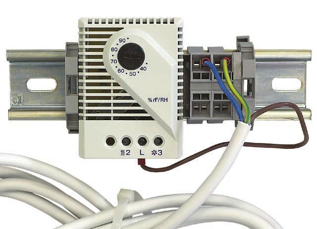 WENTYLAJA Higrostat Zastosowanie: Elektryczny regulator wilgotności kontroluje wilgotność powietrza, załączając panele wentylacyjne, grzejniki lub urządzenia klimatyzacyjne.