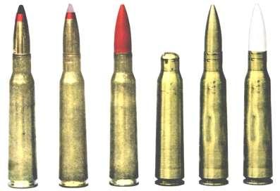 5 x 114 mm 1 2 3 4 5 6 1. 14.5mm nabój z pociskiem przeciwpancerno-zapalającym B-32 (w. czarny; p. czerwony) 2. 14.5mm nabój z pociskiem przeciwpancerno-zapalająco-smugowym BZT (w. fioletowy; p.
