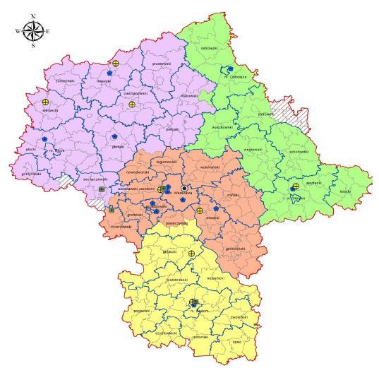 STRONA 6 Rysunek 3. Mapa województwa mazowieckiego z podziałem na regiony gospodarki odpadami komunalnymi 2.