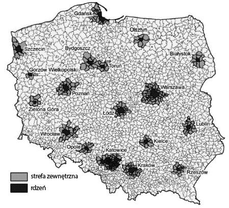 Relacje centrum-otoczenie w obszarze funkcjonalnym aglomeracji poznańskiej 93 D elimitacja obszarów funkcjonalnych oraz wyznaczanie standardów i procedur planistycznych dla tych obszarów powinny być