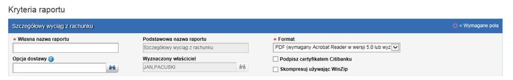 2. Wskazanie opcji dostawy dla raportu, eksportu i importu 1) Uzupełnienie raportu o dane dotyczące opcji dostawy W zakładce Raporty i analizy wskaż raport, który chcesz, aby był dostarczany na adres