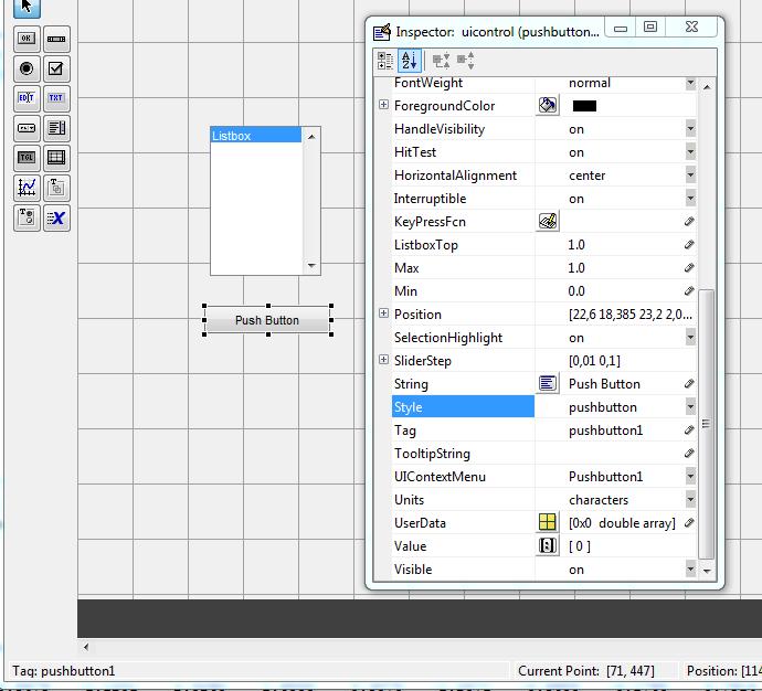 Graficzne projektowanie interfejsu najważniejsze atrybuty Tag etykieta Jest nadawana automatycznie Dobrze jest ją modyfikować, tak aby miała znaczenie (domyslna nazwa) pushbutton1 (lepsza wlasna