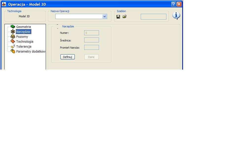 Wyświetlane jest główne okno operacji Frezowania 3D. Wybrać okno Geometria. 4.