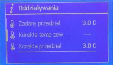 Regulacja wpływu temperatury zewnętrznej: Wyświetla regulację stosowaną przez wpływ temperatury zewnętrznej.