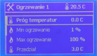 temperatura jest niższa od temperatury docelowej, moc wyjściowa wzrasta stopniowo, aż osiągnie wartość maksymalnego poziomu ogrzewania, określoną przez temperaturę docelową minus przedział, w którym