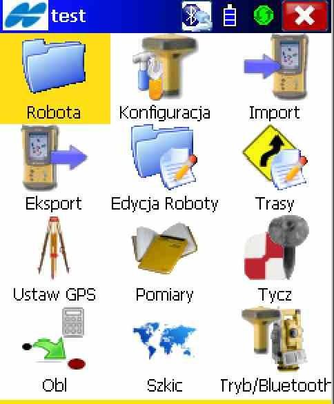 Kontroler i program TopSurv Robota/Edycja Roboty zarządzanie pracami Konfiguracja ustawienia parametrów pomiarów