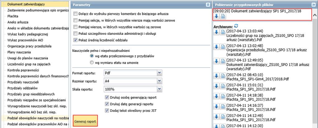 Jak na podstawie danych zgromadzonych w arkuszu przygotować różne zestawienia i dokumenty? 4/6 3. Kliknij przycisk Generuj raport. Po kliknięciu przycisku rozpocznie się tworzenie dokumentu.