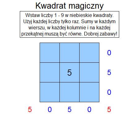 Zadanie 3. Utwórz arkusz, w którym można stworzyć kwadrat magiczny. Główne czynności: 1. Zaznacz wiersze 8 11. Kliknij prawym przyciskiem myszy i wybierz: wysokość wiersza. Wstaw 48.