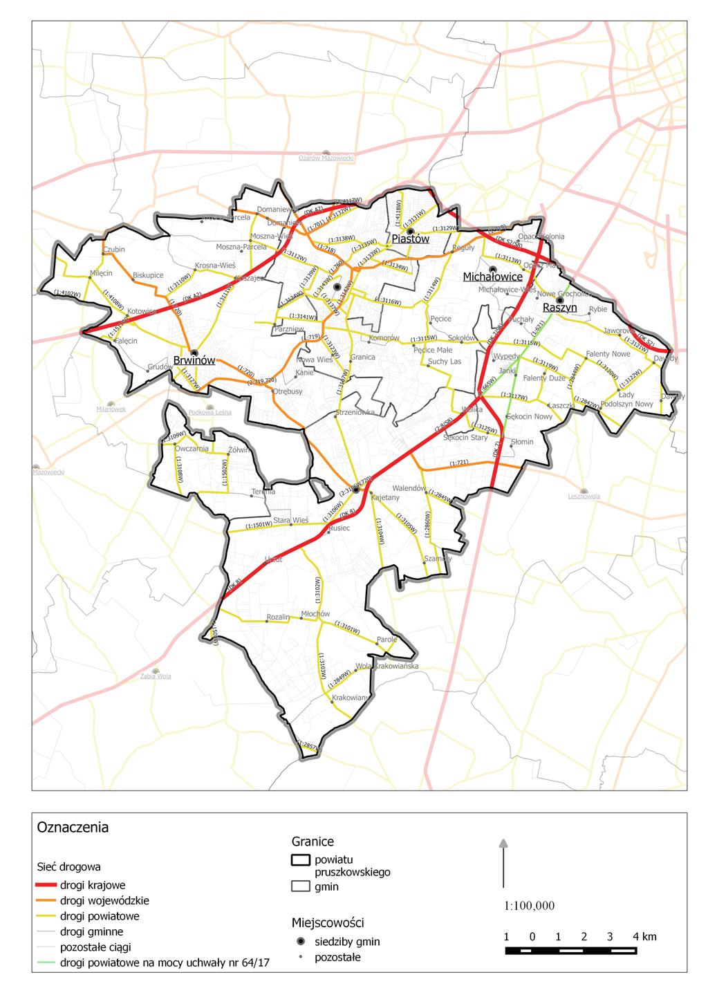 Aktualna sieć drogowa w Powiecie Pruszkowskim DK nr 2 DK nr 7 DK nr 8 DW nr 701 DW nr 718 DW nr 719 DW nr 720 DW nr 721 DW nr 760 drogi powiatowe 166,853 km drogi gminne drogi wojewódzkiej nr 621