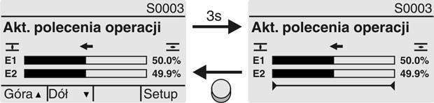 uaktywniony, pojawia się wskaźnik paskowy wartości E1 (zadana wartość położenia). Kierunek komendy ruchu jest wskazywany przez strzałkę powyżej wskaźnika paskowego.