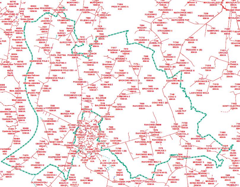 Rys. 8 Schemat sieci elektroenergetycznej na terenie gminy Kwidzyn 4.1.9.1 Oświetlenie dróg Zgodnie z uzyskaną informacją z Urzędu Gminy na koniec czerwca 2015 r.