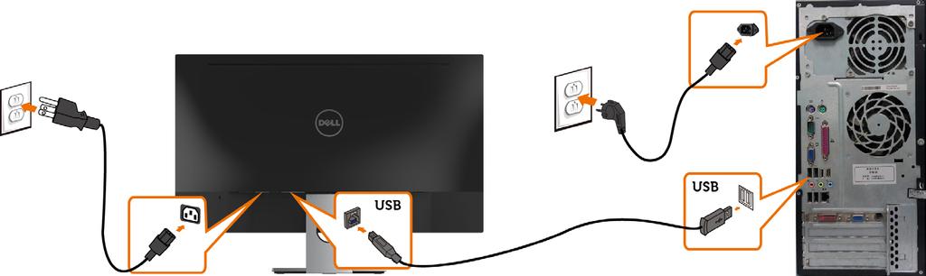 Podłączenie kabla USB Korzystanie z funkcji MHL (Mobile-High Definition Link) UWAGA: Ten monitor obsługuje MHL.
