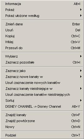 5.c Funkcje kanałów Proszę wybrać kanały, które mają zostać zmienione. Najważniejsze funkcje kanałów są dostępne z Popup menu, rozwijalnego po naciśnięciu prawego klawisza myszy.