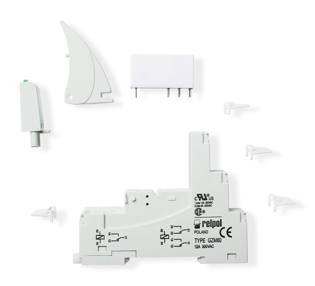 Gniazda i akcesoria Montaż oraz demontaż przekaźnika i akcesoriów w gnieździe Obejma wyrzutnikowa Przekaźnik elektro magnetyczny Moduł sygnalizacyjny / przeciwprzepięciowy typu M.