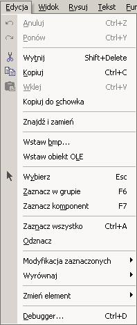 Menu Edycja Edycja/Anuluj To polecenie pozwala anulować ostatnio wykonane
