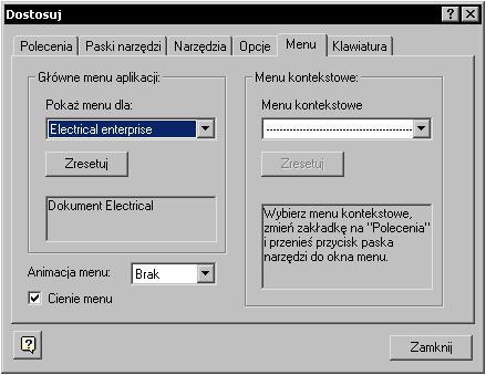 Tryb pracy: 1.) Dodać nowe polecenia do listy klikając na. 2.) Wprowadzić nazwę (tekst) z programu lub z polecenia w oknie Menu kontekstowe. 3A.