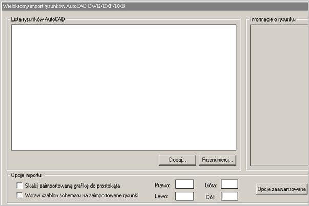 Plik/Otwórz/Rysunki AutoCAD DWG/DXF/DXB Poziom programu Advanced To polecenie jest używane do importu poszczególnych plików DXF, AutoCAD -DWG i DXB do SEE Electrical. Tryb pracy: 1.