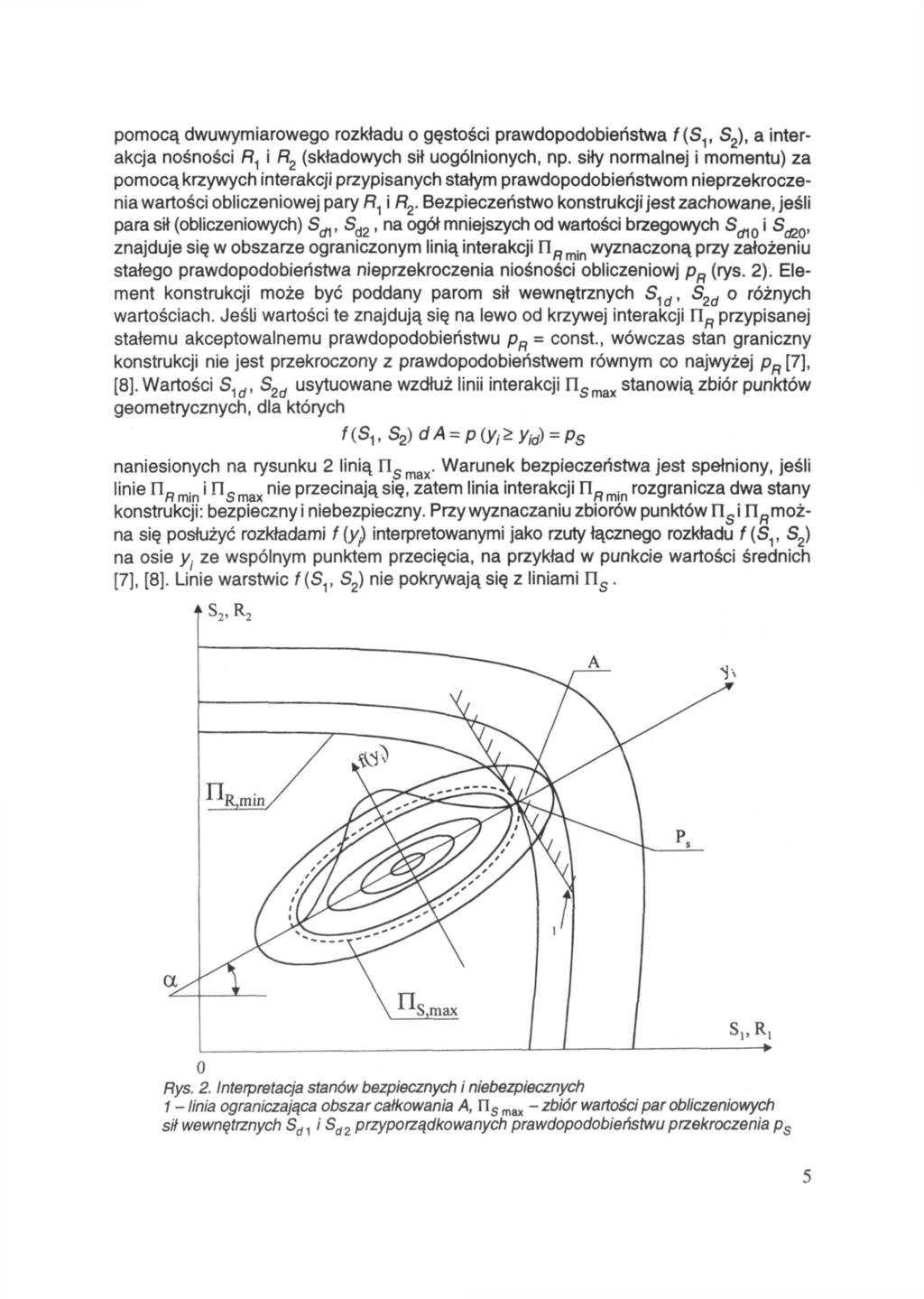 pomocą dwuwymiarowego rozkładu o gęstości prawdopodobieństwa a interakcja nośności (składowych sił uogólnionych, np.