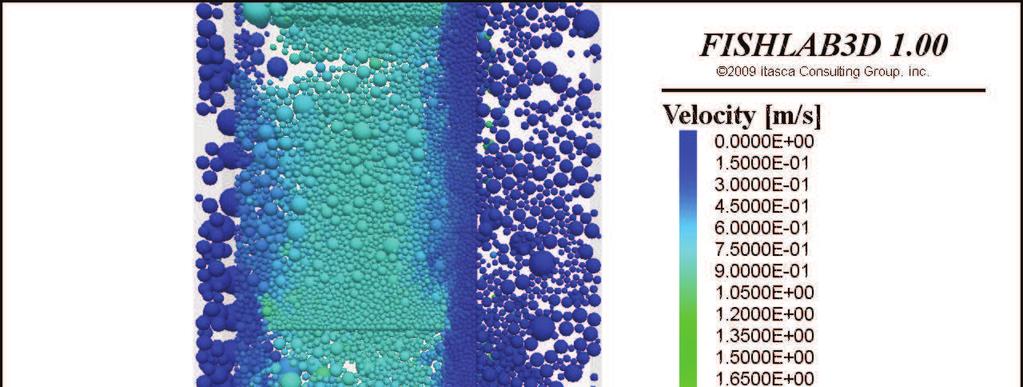 Martwa strefa Rozsypany materiał Korytarz, w którym porusza si materiał Granica rynny Rys. 6. Rozkład prdkoci strugi urobku w trakcie symulacji transportu. Fig. 6. Distribution of stream velocity during transport simulation.