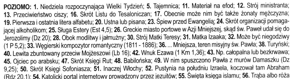 Nagrody czekają w zakrystii od 6 kwietnia b.r. Hasło z Krzyżówki nr 04/2018 proszę nadsyłać do 18.03.