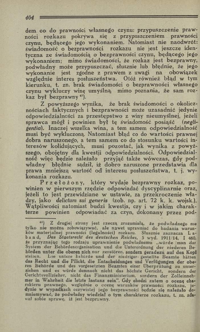 dem сої do prawności w łasnego czynu: przypuszczenie praw ności ro zk azu pokrywa się z przypuszczeniem praw ności czynu, b ęd ąceg o jego w ykonaniem.