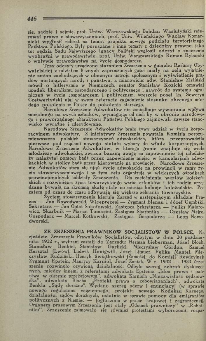 sie, s ą d z ie i sejmie, prof. U n iw. W arszaw skiego B o h d an W a siu ty ń sk i refero w a ł p ra w o o stow arzyszeniach, pro f, Uniw.