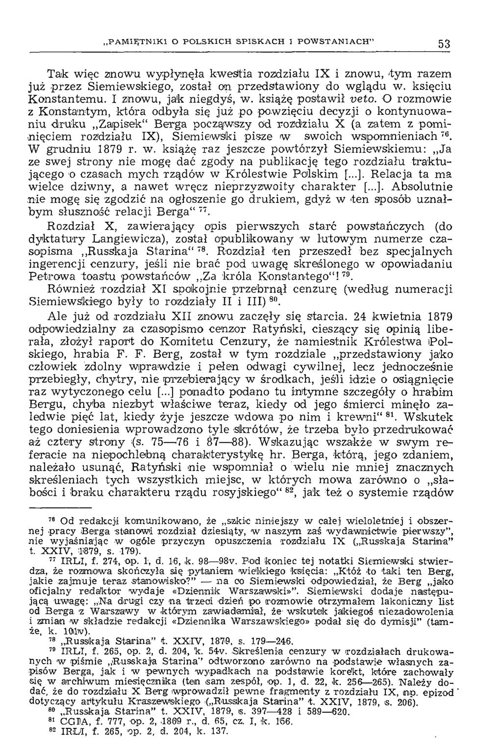 .P A M IĘ T N IK I O P O L S K IC H S P IS K A C H I P O W S T A N IA C H 53 Tak więc znowu wypłynęła kwestia rozdziału IX i znowu, tym razem już przez Siemiewskiego, został on przedstawiony do