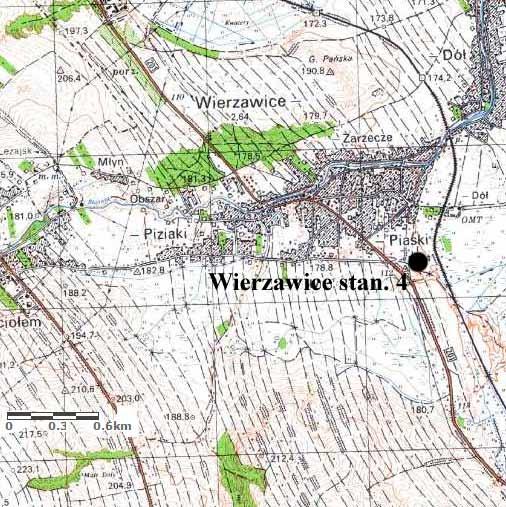 Ryc. 1. Wierzawice, pow. leżajski, stan. 4. Lokalizacja stanowiska Abb. 1. Wierzawice, Kreis Leżajsk, Fst. 4. Lage der Fundstelle Ryc. 2. Wierzawice, pow. leżajski, stan. 4. Schematyczny plan zbadanej części stanowiska.