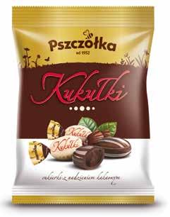 38 Kukułki luz 39 Kukułki 100 g Karmelki z nadzieniem kakaowym z dodatkiem alkoholu. / Cocoa flavoured caramels with alcohol. / Кофейные с алкоголем.