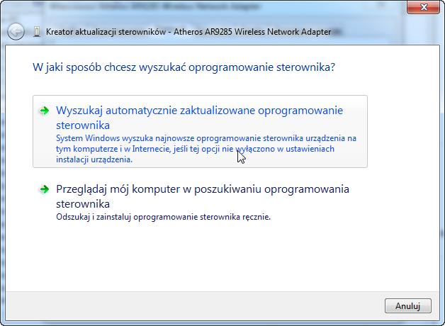 .. Otworzy się okno "Kreator aktualizacji sterowników".