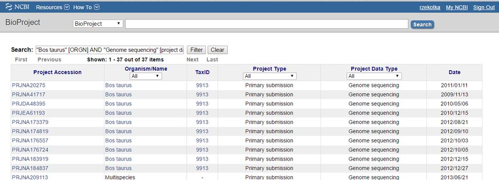 BioProject - PROJEKTY ANALIZ BIOLOGICZNYCH PRZYKŁADY OGRANICZEŃ 1. Search for bovine: 1 904 1 560 2.