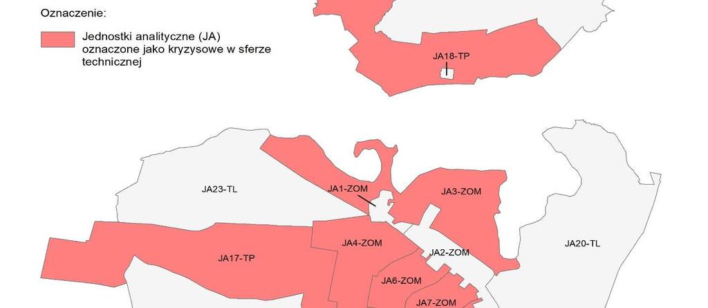 Rycina 6 przedstawia jednostki analityczne oznaczone jako kryzysowe w sferze