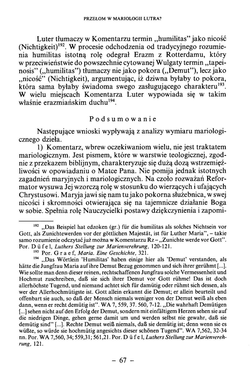 L uter tłum aczy w K om entarzu term in hum ilitas jak o nicość (N ichtigkeit)192.