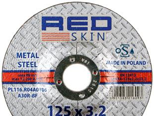 Tarcza do cięcia stali Metal grinding disc Диск шлифовальный по металлу Dxtxd (mm) R04A0001 115x1,0x22,23 A60S-BF41 25 5901383213375 R04A0002 115x1,5x22,23 A46S-BF41 25