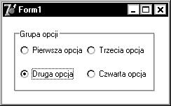 Zastosowanie Komponent RadioGroup Grupy opcji, w których zawsze wybrany jest dokładnie jeden element Wybrane własności (properties) Wszystkie omówione na s.