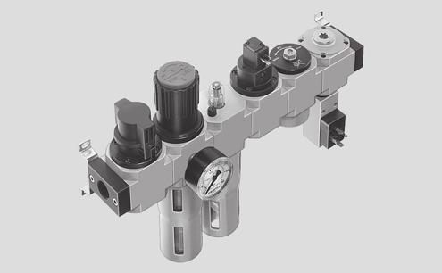 Zespoły przygotowania powietrza FRC-KF, seria D, wersja metalowa DanetechnicznezespołuFRC-KF Funkcja -M- Przepływ 530 6000 l/min -Q- Zakres temperatury 10 +60 C Zawór załączający HE uruchamiany