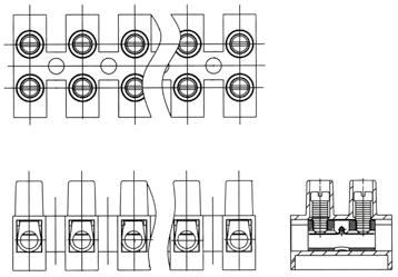 Złączki wielotorowe / Multiple Level Terminal Blocks / Многоконтактные клеммы 400 V / e / ELP-2,5 ELP-4 ELP-6 IP00 C -25 +55 B 400 J A G ØK F Kolor Colour Цвет Biały White Белый 10 D E 10 ØH Art.