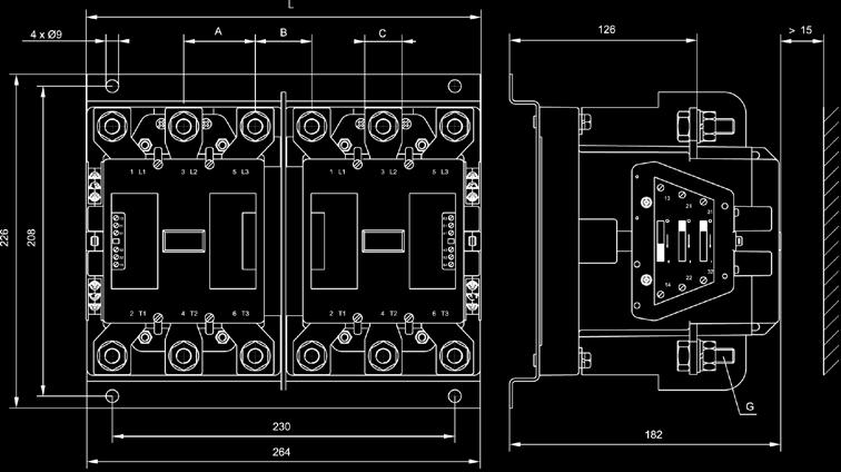 Aparatura / Switching equipment / Аппаратура Wymiary Dimensions Размеры e SBS 55M/75M/90M A B C G L 2z+2r 6z+6r 42 50 20 M8 266 285 SBS 110M