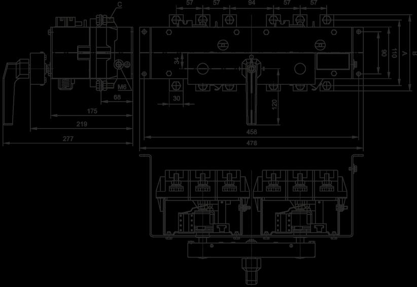 Aparatura / Switching equipment / Аппаратура Wymiary Przełączniki z napędem bezpośrednim do montażu na płycie PLO-.../K. Dimensions Switches for on-board mounting with direct drive type PLO-.../K. Размеры Переключатели с непосредственным приводом для монтажа на плите PLO-.